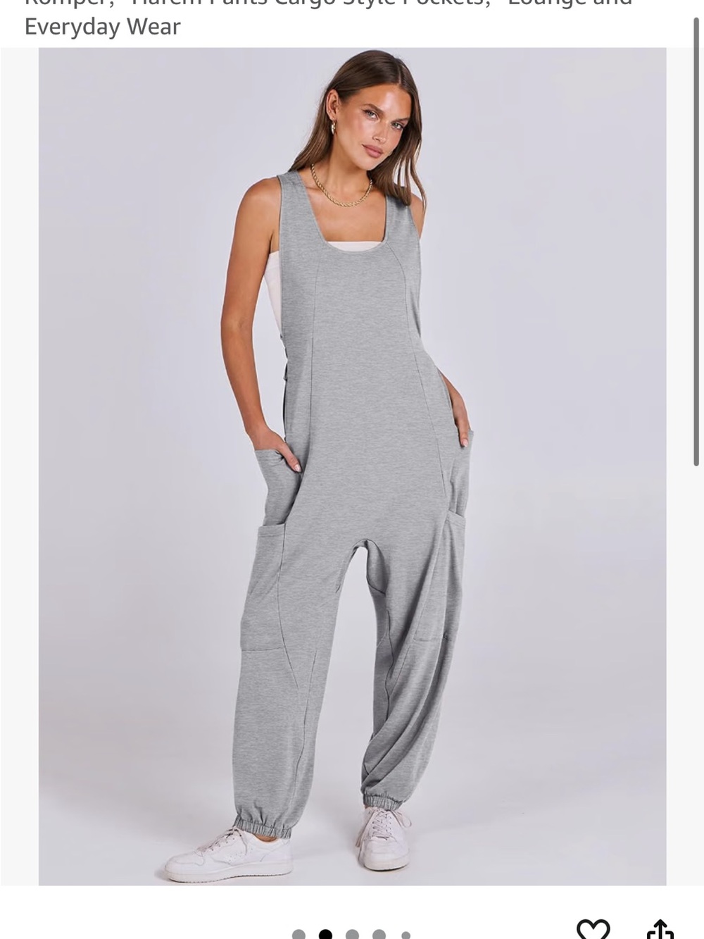 Relaxed Grey Harem Jumpsuit with Cargo Pockets onesie overalls NWOT